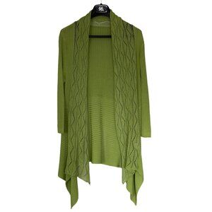 Lime Green 3/4 Sleeve Long Open Cardigan Women's XL